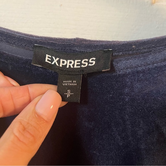 Express velvet dolman long sleeve navy blue scoop neck ruched top 90176 small - Picture 5 of 9